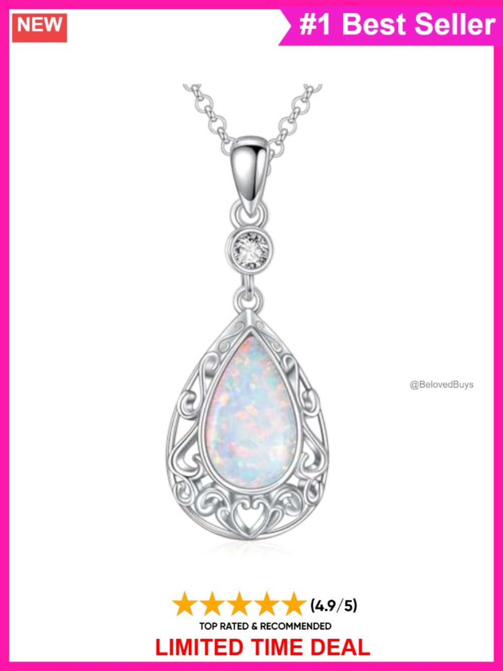 Sterling Silver Opal Lab-Grown Diamond Pendant Necklace 20 in Gift